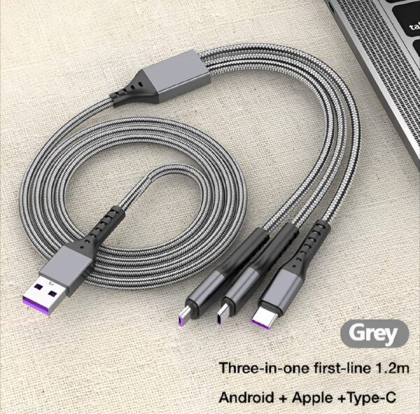 3 in 1 USB Fast Charging Cable – Lightning, Micro USB & Type-C | Compatible with iPhone, Android, Xiaomi, Huawei, Samsung, iPad - Image 2