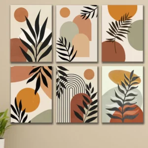 Set Of 6 Abstract Art Wooden Canvas Frames For Wall Decoration / Sticky Photo Tiles