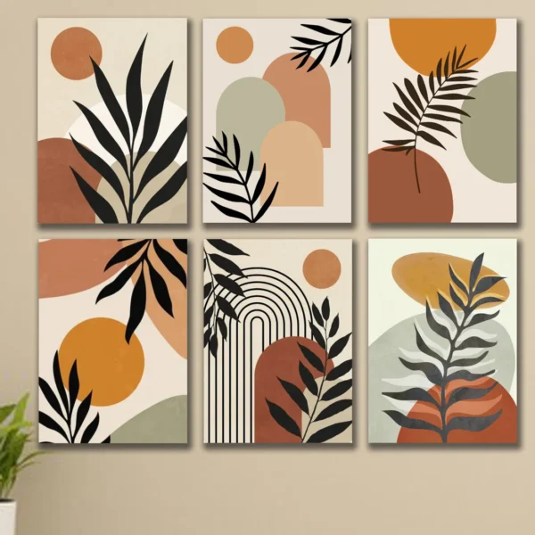 Set Of 6 Abstract Art Wooden Canvas Frames For Wall Decoration / Sticky Photo Tiles