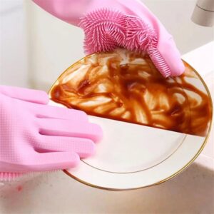 Silicone Washing Full Finger Gloves - For Home (Random Colors)