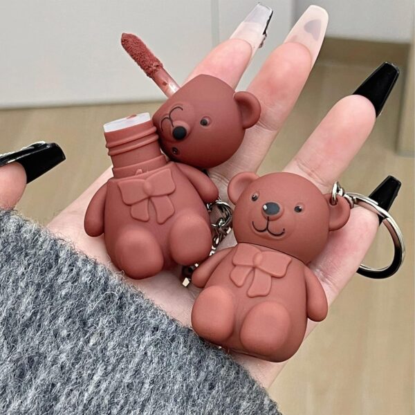 6-Piece Cute Bear Keychain Liquid Lipstick Set – Mist Matte Velvet Finish, Moisturizing Lip Stain, Waterproof & Long-Lasting Lip Gloss (6 Colors) - Image 4