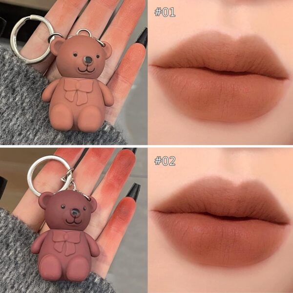 6-Piece Cute Bear Keychain Liquid Lipstick Set – Mist Matte Velvet Finish, Moisturizing Lip Stain, Waterproof & Long-Lasting Lip Gloss (6 Colors) - Image 5