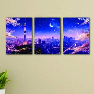 Set Of 3 blue city Sticky Canvas Frames For Wall Decore 8x11 inches size / Sticky Phototiles For Office And Home Workplace
