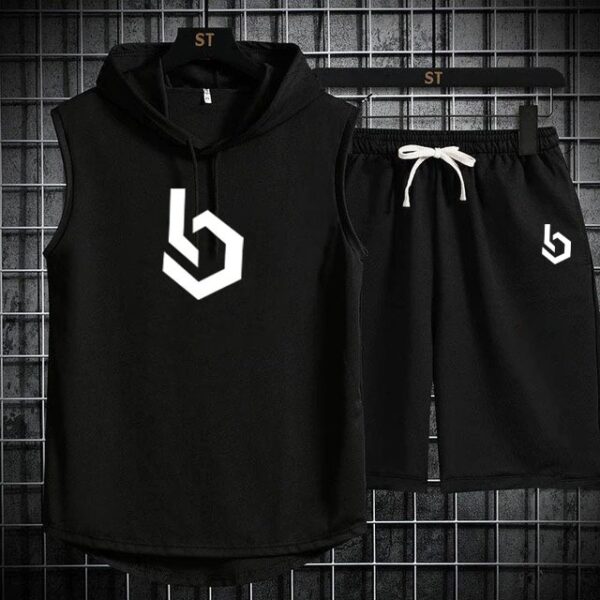 Summer Gym Hooded Short Track Suit fabric Jersey (black)