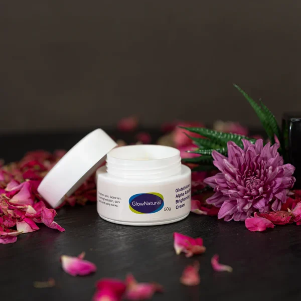 Glow Natural Glutathione and Alpha Arbutin Skin Brightening Cream – 50g – Advanced Formula for Even Skin Tone, Radiance, and Dark Spot Reduction