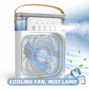10 inch Portable Air Conditioner Fan USB Electric Fan with LED Night Light, Fine Mist Water, and Humidifier Function | Led Night Light Water Mist (Random Color)