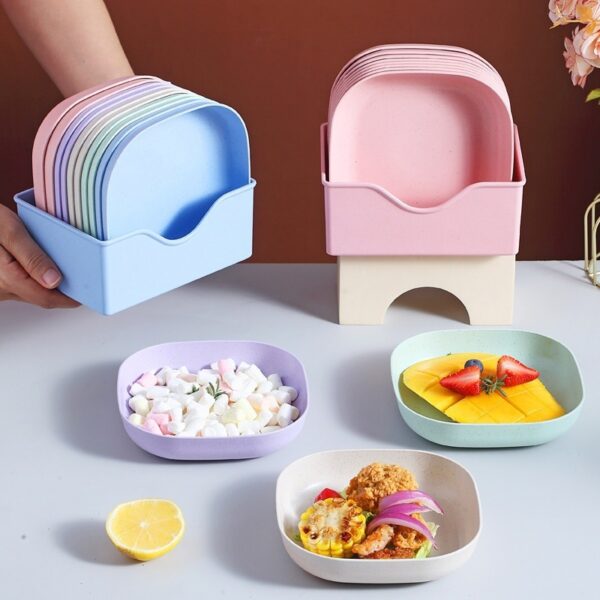 10Pcs Plates Multi-function Spit Bone Plate Set Household Food Grade Plastic Elliptical Plate Set - Plate with Stand