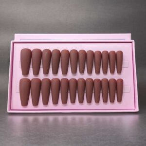 24Pcs O.TWO.O Brown Matte Nails with accessories