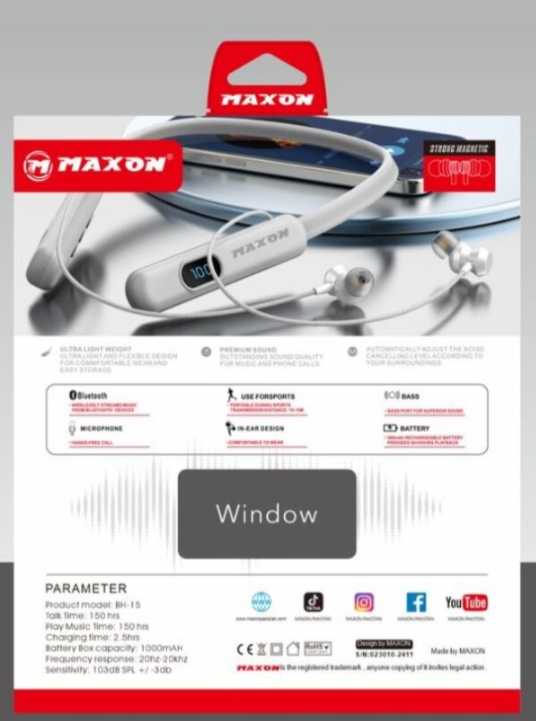 MAXON NB-01 150hrs continue Playback Time Bluetooth Nechband/ 5.4 Bluetooth Soft And Flexible Metal And Magnetic Speakers High Quality Material - Image 9