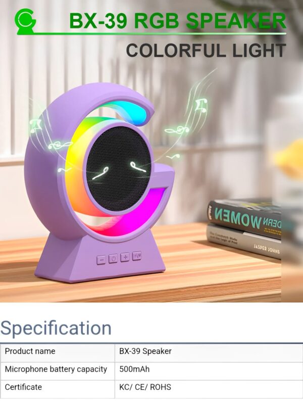 BX-39 Mini G Wireless Speaker with RGB Light & Wireless Charging – Portable Bluetooth 5.3 Speaker & Bedside Lamp - Image 5