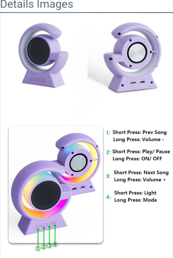 BX-39 Mini G Wireless Speaker with RGB Light & Wireless Charging – Portable Bluetooth 5.3 Speaker & Bedside Lamp - Image 6
