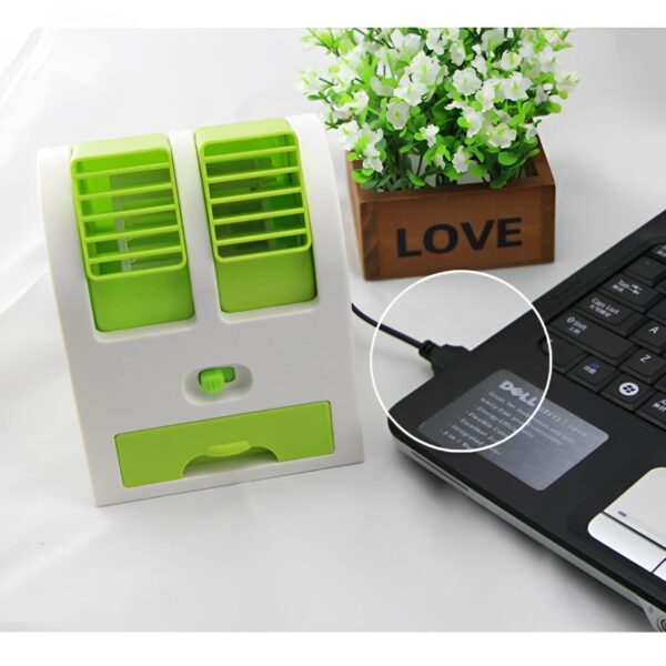 Portable Mini AC Air Cooler – USB & Battery Operated | Dual Blower with Ice Tray | Blade-less Cooling Fan for Home, Shop, Kitchen, Table & Outdoor Use - Image 3