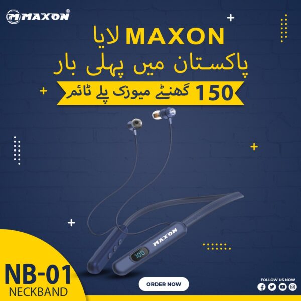 MAXON NB-01 150hrs continue Playback Time Bluetooth Nechband/ 5.4 Bluetooth Soft And Flexible Metal And Magnetic Speakers High Quality Material - Image 3
