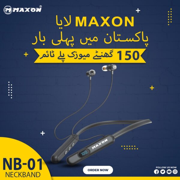 MAXON NB-01 150hrs continue Playback Time Bluetooth Nechband/ 5.4 Bluetooth Soft And Flexible Metal And Magnetic Speakers High Quality Material - Image 2