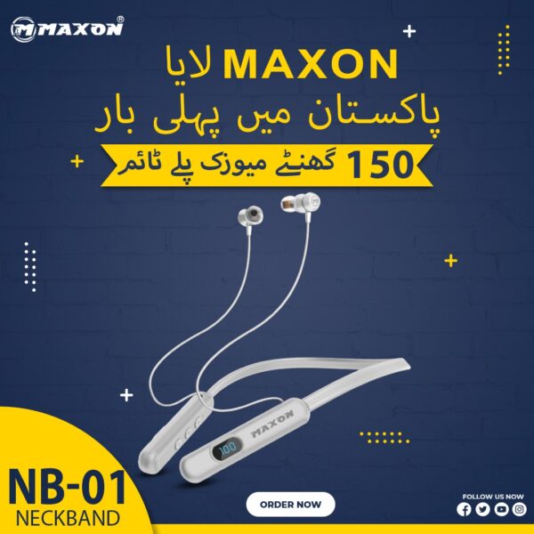MAXON NB-01 150hrs continue Playback Time Bluetooth Nechband/ 5.4 Bluetooth Soft And Flexible Metal And Magnetic Speakers High Quality Material - Image 5