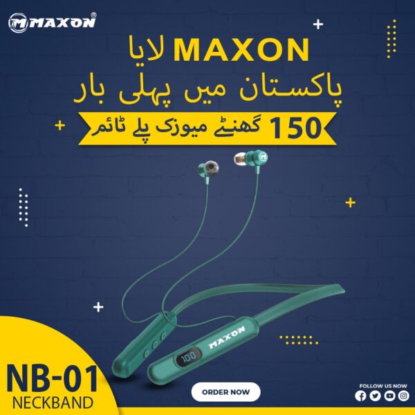 MAXON NB-01 150hrs continue Playback Time Bluetooth Nechband/ 5.4 Bluetooth Soft And Flexible Metal And Magnetic Speakers High Quality Material - Image 4