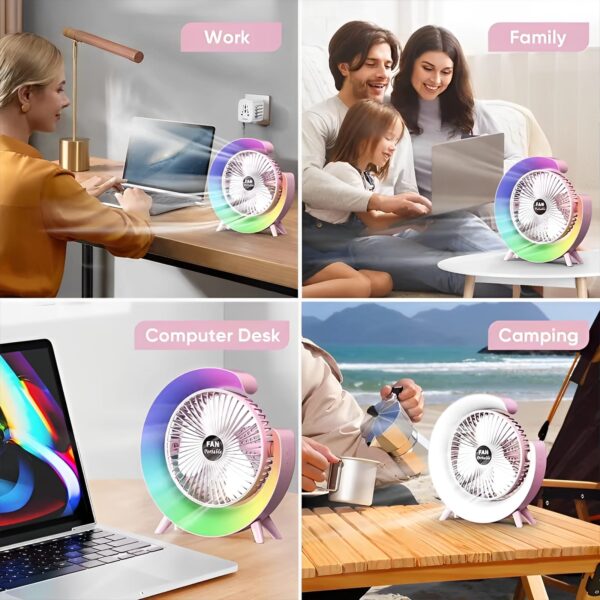 Multi-Functional LED Desktop Fan – USB Rechargeable & Colorful Ambience - Image 4