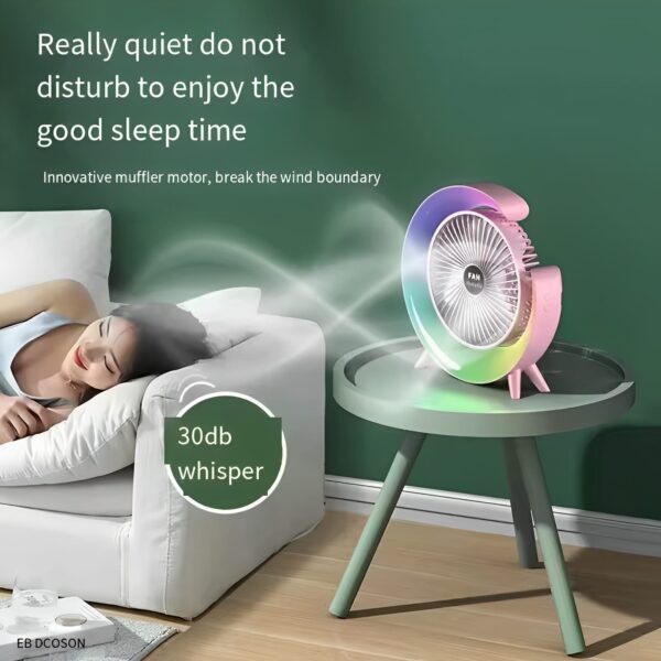 Multi-Functional LED Desktop Fan – USB Rechargeable & Colorful Ambience - Image 3