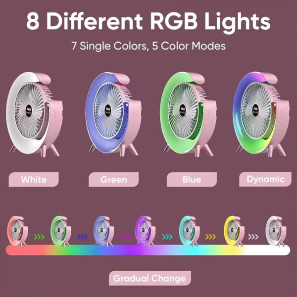 Multi-Functional LED Desktop Fan – USB Rechargeable & Colorful Ambience - Image 5