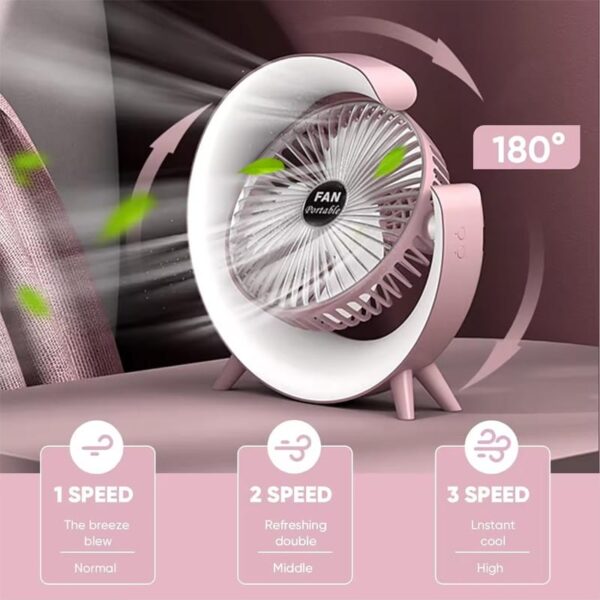 Multi-Functional LED Desktop Fan – USB Rechargeable & Colorful Ambience - Image 8