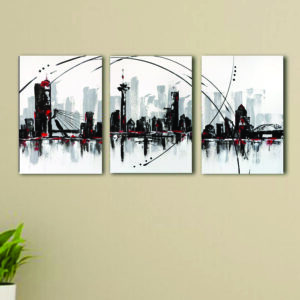 Set Of 3 black and white city Sticky Canvas Frames For Wall Decore 8x11 inches size / Sticky Phototiles For Office And Home Workplace