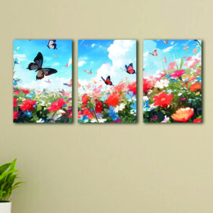 Set Of 3 Butterfly Sticky Canvas Frames For Wall Decore 8x11 inches size / Sticky Phototiles For Office And Home Workplace