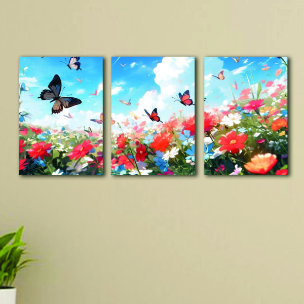 Set Of 3 Butterfly Sticky Canvas Frames For Wall Decore 8x11 inches size / Sticky Phototiles For Office And Home Workplace