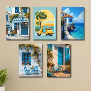 set of 5 italian vintage homes art themed wall art wooden sticky Phototile frames for wall home and girls room decoration