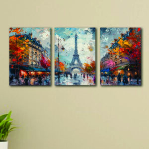 Set Of 3 paris city Sticky Canvas Frames For Wall Decore 8x11 inches size / Sticky Phototiles For Office And Home Workplace