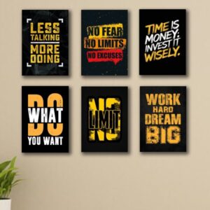 Pack Of 6 Motivational Quotes Sticky Wooden Canvas Frames For Wall Decore / Motivation Sticky Phototiles For Office And Room Wall Decoration