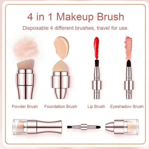 Max Factor x 4 in 1 makeup brush  Set Portable Mini Travel Makeup Brushes Makeup Brush Mini 4 in 1 Kit for Travel Cosmetic Applicator Foundation Sponges Brushes Concealer Professional Make Up Tools (random color) - Image 4
