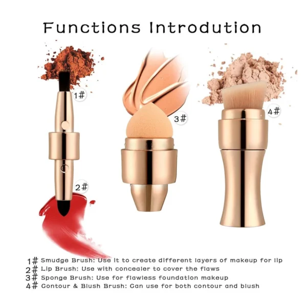 Max Factor x 4 in 1 makeup brush  Set Portable Mini Travel Makeup Brushes Makeup Brush Mini 4 in 1 Kit for Travel Cosmetic Applicator Foundation Sponges Brushes Concealer Professional Make Up Tools (random color) - Image 9