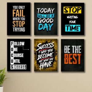 Set Of 6 Motivational Wooden Canvas Frames For Wall Decore / Sticky Phototiles Frames